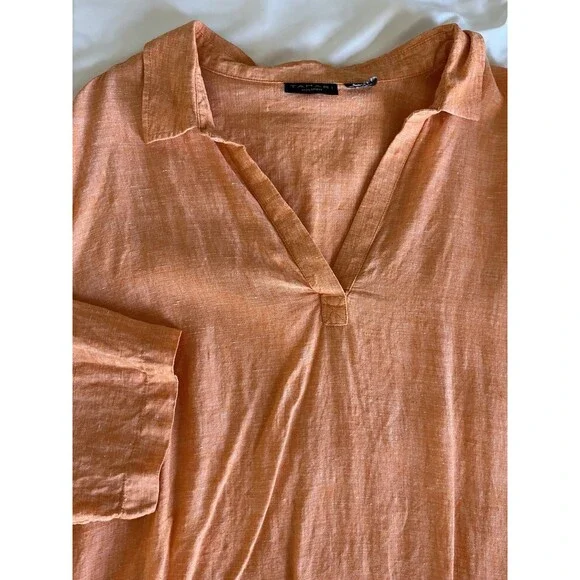 Tahari Tunic Top Womens 2X Orange  100% Linen Popover Lagenlook Coastal Beach - Picture 5 of 7